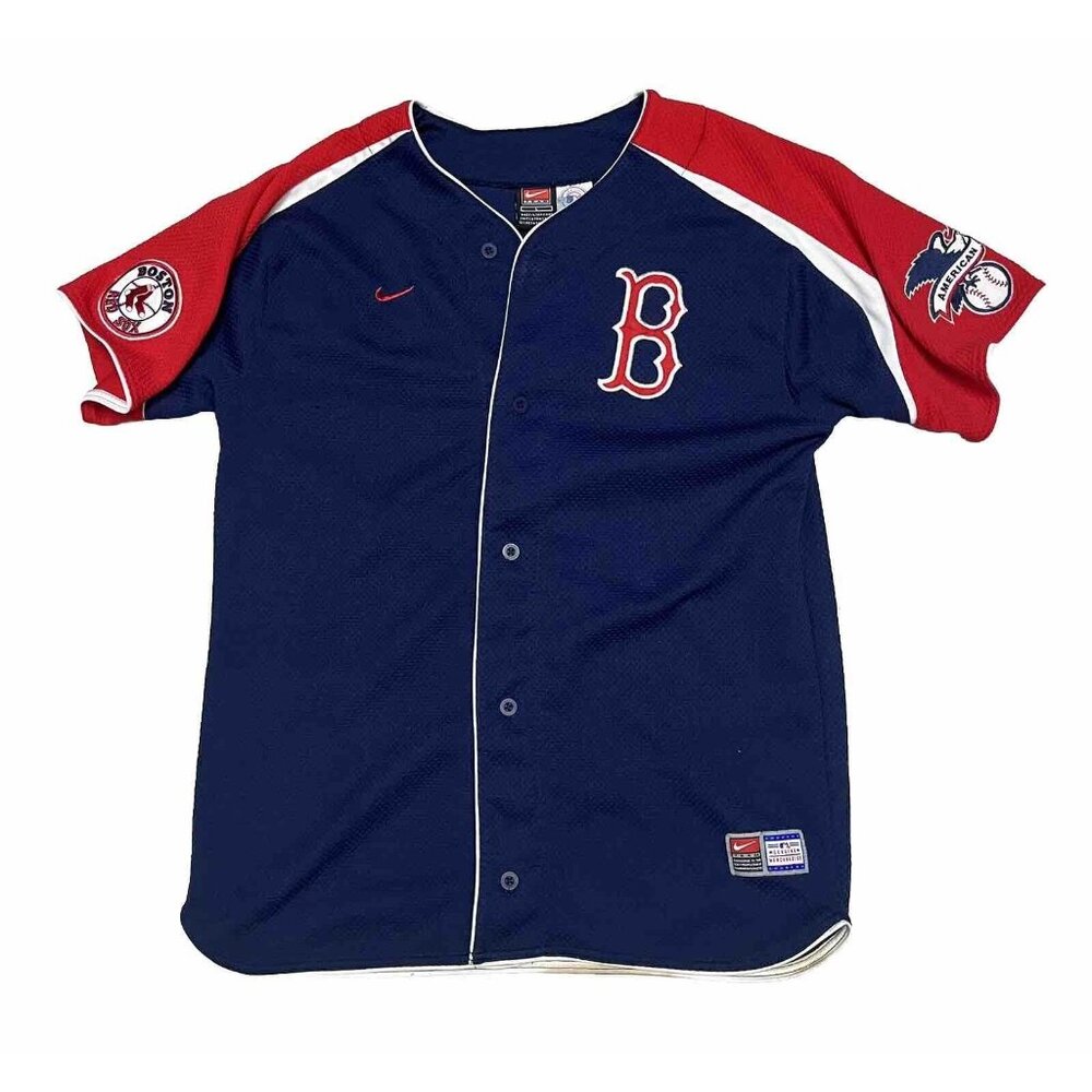 MLB Boston Red Sox Jersey Youth Boys Large Blue Nike Team Baseball Y2K Sewn
